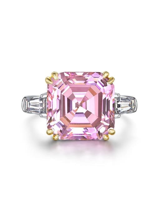 Pink [R 0864] 925 Sterling Silver High Carbon Diamond Pink Geometric Dainty Ring